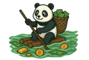 Cashflow Panda - Panda auf Floß über fließendem Geld